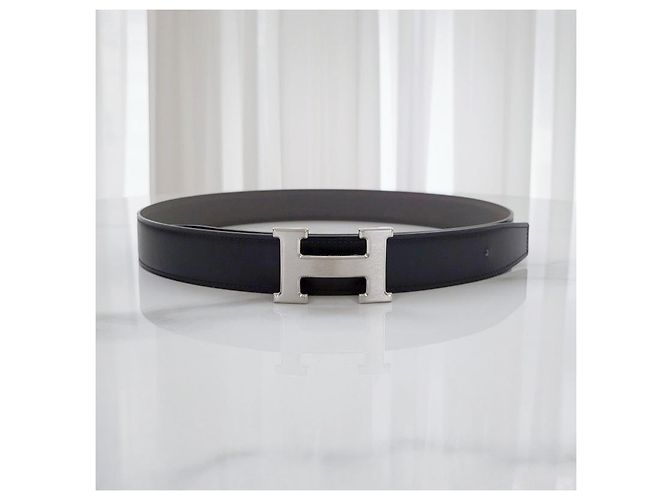 Hermès Buckle Reversible Black Epsom Matte Silver Men's Leather Belt - view 6