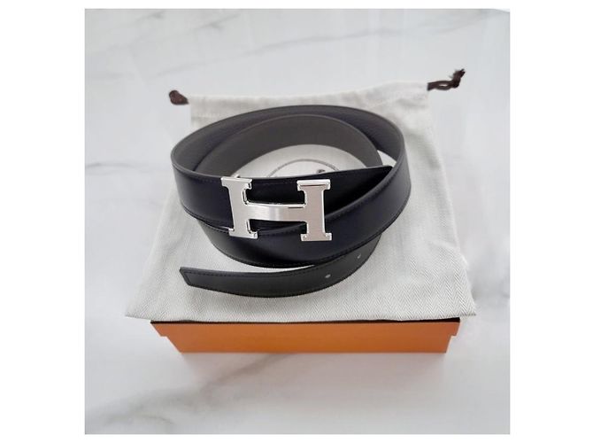 Hermès Buckle Reversible Black Epsom Matte Silver Men's Leather Belt - view 7