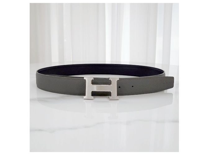 Hermès Buckle Reversible Black Epsom Matte Silver Men's Leather Belt - view 8