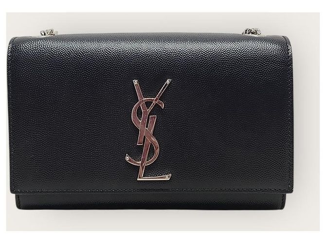 Saint Laurent Borsa Kate piccola in pelle Grande Poudre nera con finiture argentate Nero - vista 2