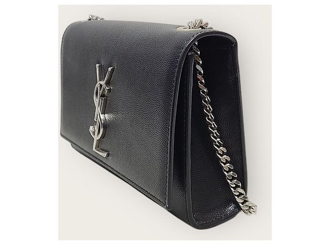 Saint Laurent Borsa Kate piccola in pelle Grande Poudre nera con finiture argentate Nero - vista 3