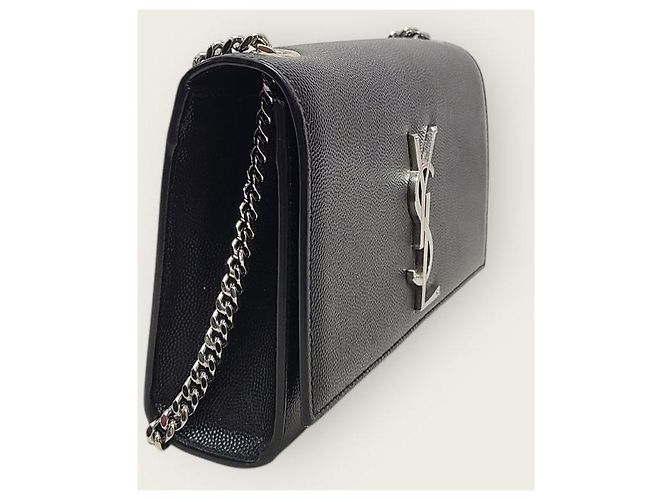 Saint Laurent Borsa Kate piccola in pelle Grande Poudre nera con finiture argentate Nero - vista 4