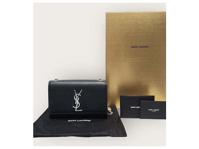 Saint Laurent Borsa Kate piccola in pelle Grande Poudre nera con finiture argentate Nero - vista 8