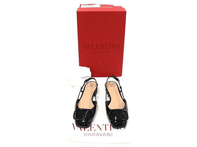 Valentino Sandali slingback da donna in vernice nera con logo firma Nero - vista 2