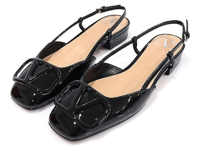 Valentino Sandali slingback da donna in vernice nera con logo firma Nero - vista 3
