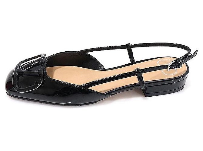 Valentino Sandali slingback da donna in vernice nera con logo firma Nero - vista 4