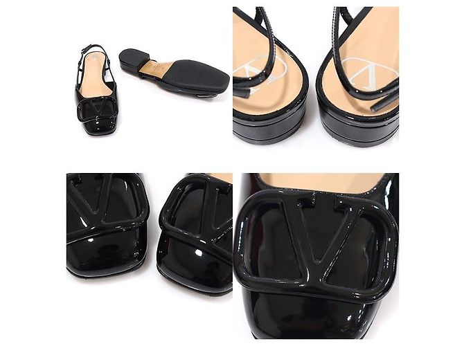 Valentino Sandali slingback da donna in vernice nera con logo firma Nero - vista 6