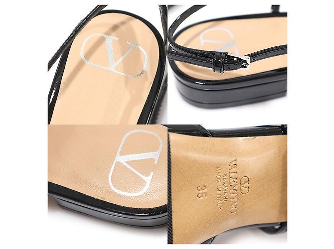 Valentino Sandali slingback da donna in vernice nera con logo firma Nero - vista 7