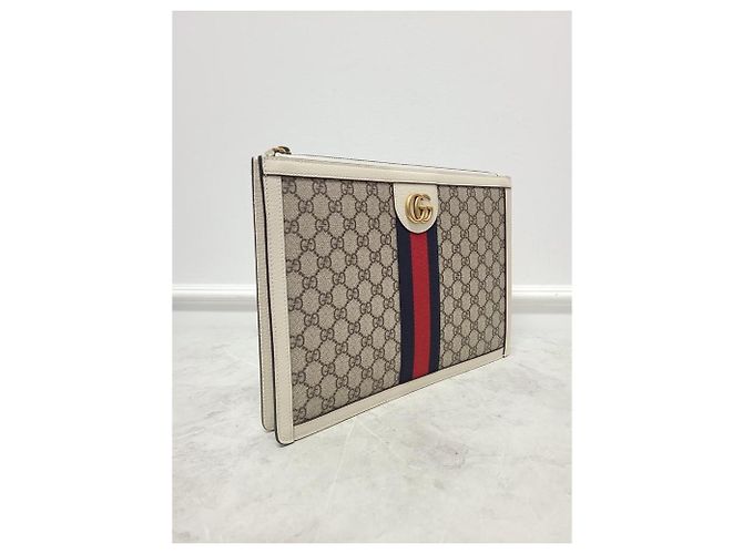 Gucci Clutch Portfolio GG Supreme White Ophidia Bianco - vista 3