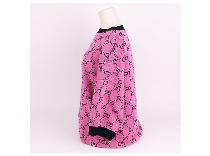 Gucci Kurzärmeliges Strickoberteil mit rosa GG-Muster Pink - Ansicht 2