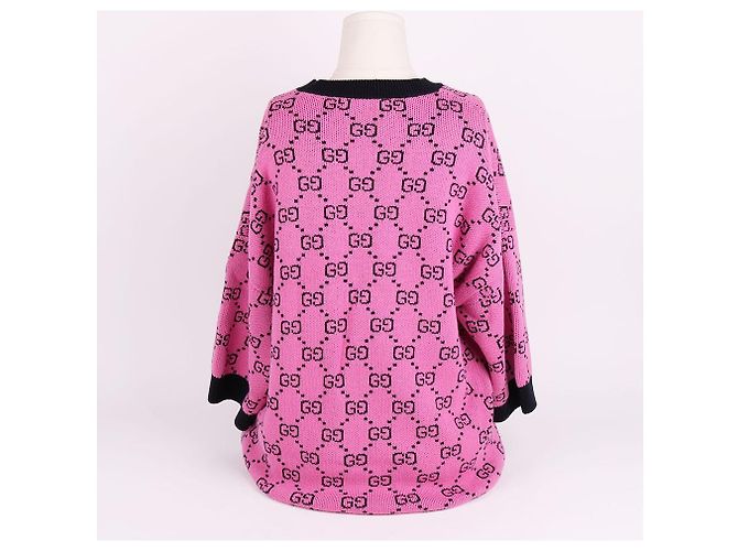 Gucci Kurzärmeliges Strickoberteil mit rosa GG-Muster Pink - Ansicht 3
