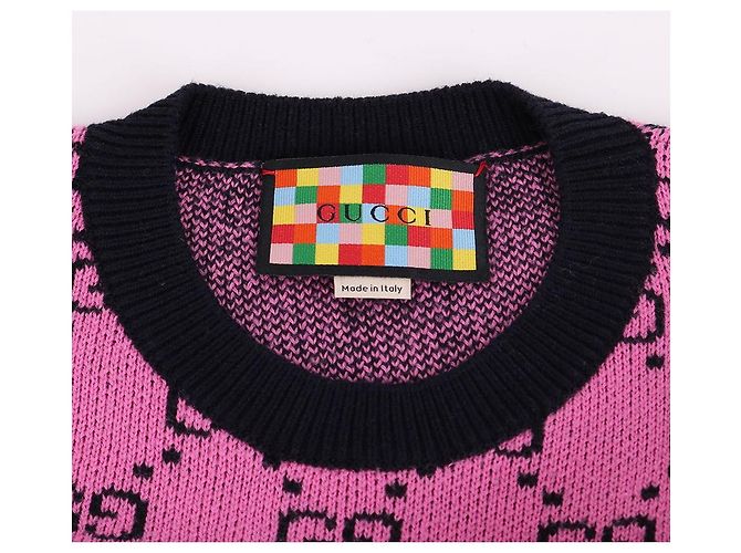 Gucci Kurzärmeliges Strickoberteil mit rosa GG-Muster Pink - Ansicht 4