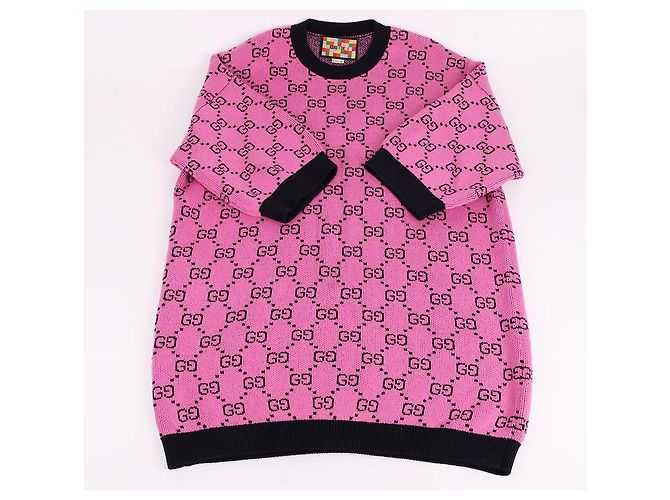 Gucci Kurzärmeliges Strickoberteil mit rosa GG-Muster Pink - Ansicht 5