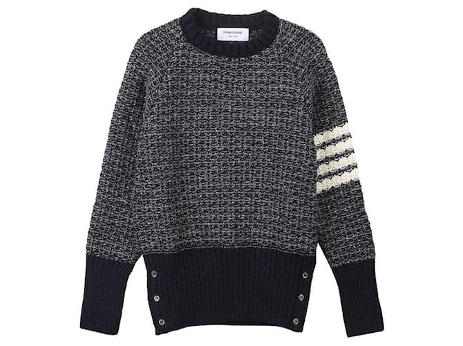 Thom Browne Crew Neck Strickpullover mit Ziernaht an den Ärmeln Blau - Ansicht 3