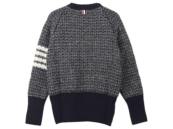 Thom Browne Crew Neck Strickpullover mit Ziernaht an den Ärmeln Blau - Ansicht 4