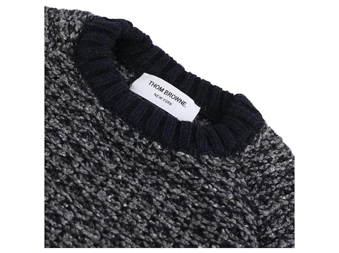 Thom Browne Crew Neck Strickpullover mit Ziernaht an den Ärmeln Blau - Ansicht 5