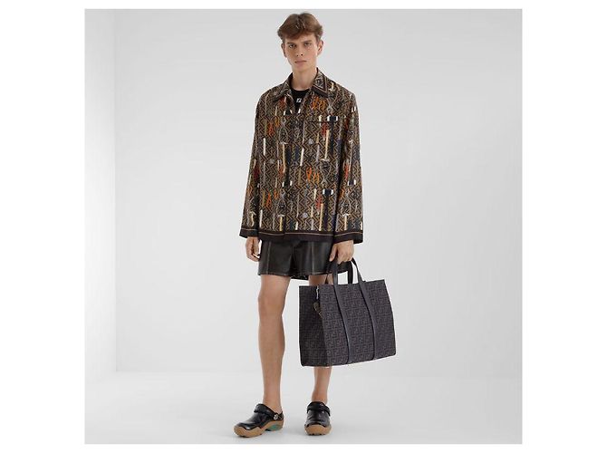 Fendi Borsa Shopper e Borsa a Spalla FF Jacquard Nero - vista 8