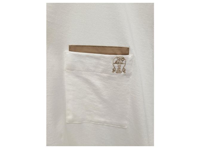 Brunello Cucinelli Weißes Kurzarm-T-Shirt aus Leder mit Rundtasche - Ansicht 3
