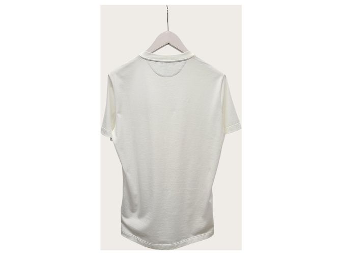 Brunello Cucinelli Weißes Kurzarm-T-Shirt aus Leder mit Rundtasche - Ansicht 4