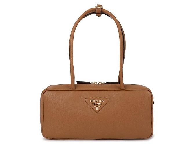 Prada Medium Leather Top Handle Bag Brown - view 3