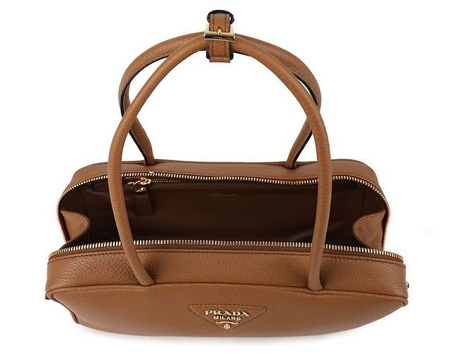 Prada Medium Leather Top Handle Bag Brown - view 7