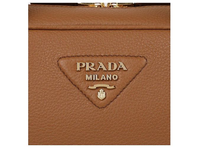 Prada Medium Leather Top Handle Bag Brown - view 9