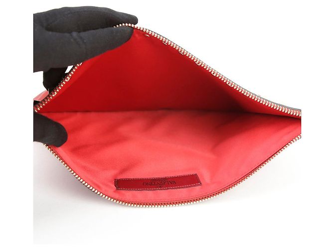 Valentino Clutch Rockstud in pelle rossa Rosso - vista 15