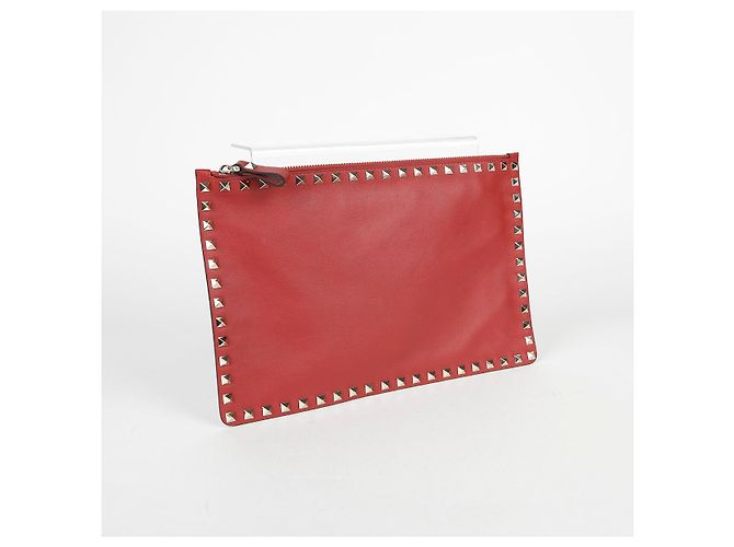 Valentino Clutch Rockstud in pelle rossa Rosso - vista 3