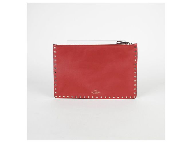Valentino Clutch Rockstud in pelle rossa Rosso - vista 4