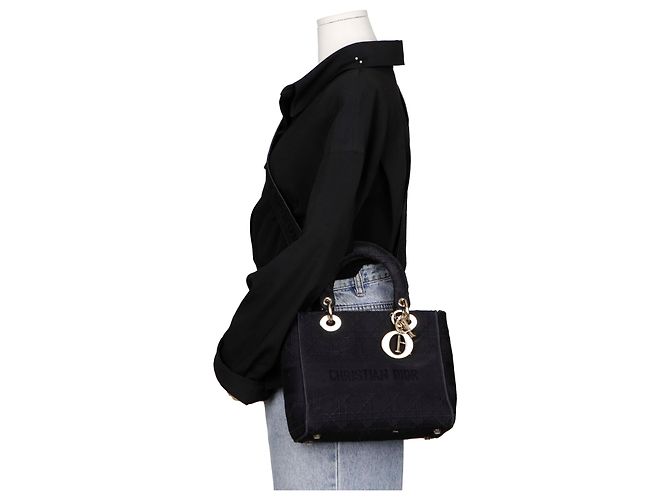 Dior Borsa a tracolla Lady Di Lite con ricamo Cannage nero Medium - vista 6
