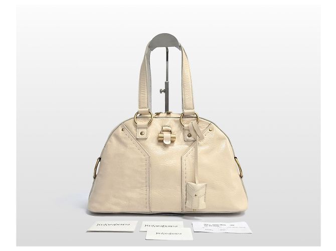 Saint Laurent Borsa Tote Muse Gold Metallic Leather PM Ivory Bianco - vista 2