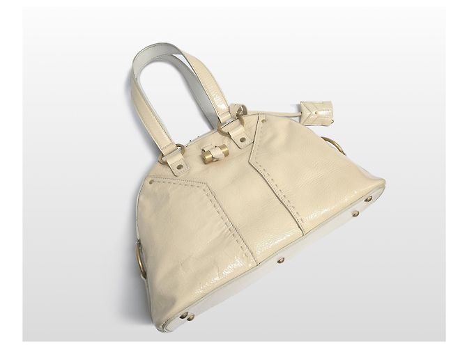 Saint Laurent Borsa Tote Muse Gold Metallic Leather PM Ivory Bianco - vista 3