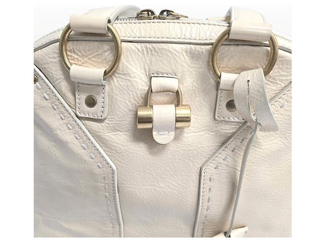 Saint Laurent Borsa Tote Muse Gold Metallic Leather PM Ivory Bianco - vista 4