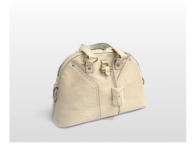 Saint Laurent Borsa Tote Muse Gold Metallic Leather PM Ivory Bianco - vista 5