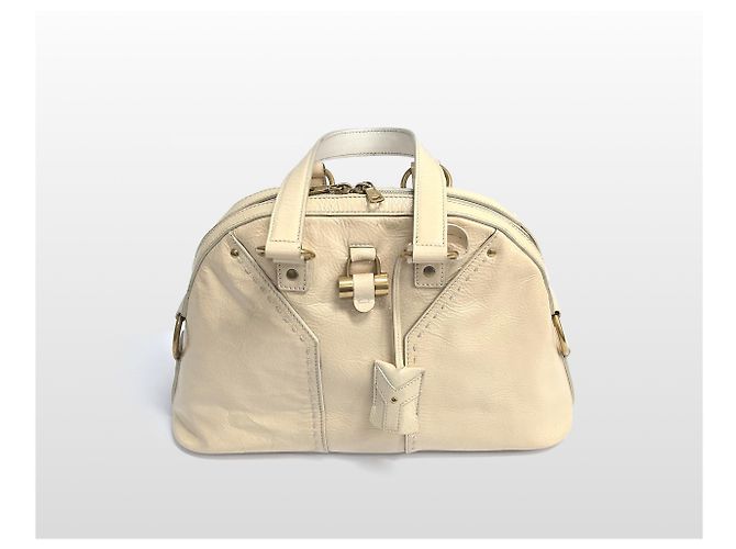 Saint Laurent Borsa Tote Muse Gold Metallic Leather PM Ivory Bianco - vista 6