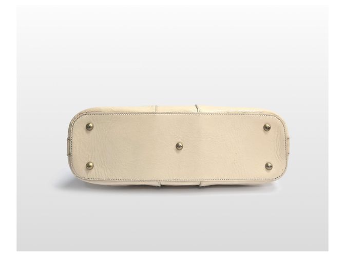 Saint Laurent Borsa Tote Muse Gold Metallic Leather PM Ivory Bianco - vista 7