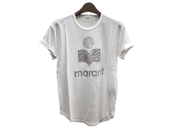 Isabel Marant Etual KOLDI Leinen T-Shirt mit silbernem Logo Weiß - Ansicht 10