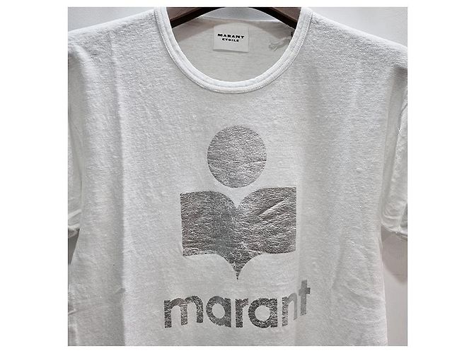 Isabel Marant Etual KOLDI Leinen T-Shirt mit silbernem Logo Weiß - Ansicht 12