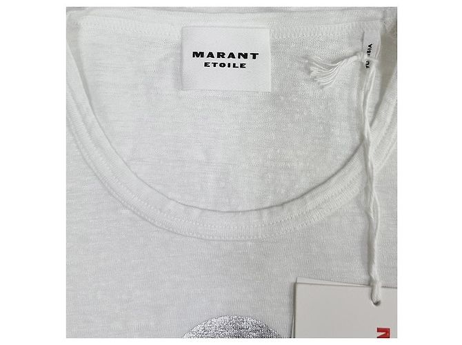 Isabel Marant Etual KOLDI Leinen T-Shirt mit silbernem Logo Weiß - Ansicht 13