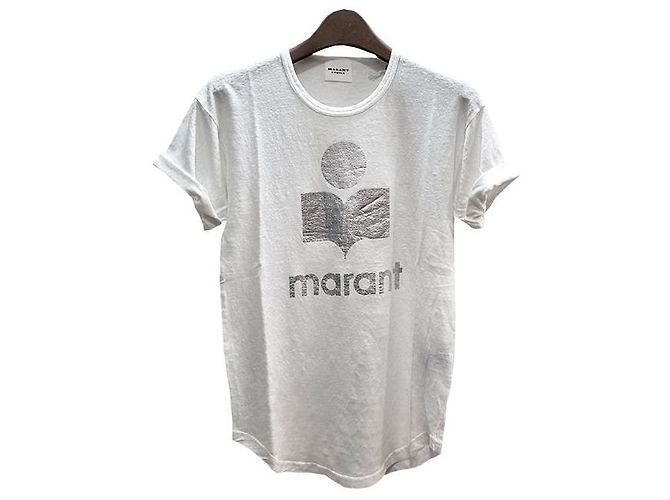 Isabel Marant Etual KOLDI Leinen T-Shirt mit silbernem Logo Weiß - Ansicht 2