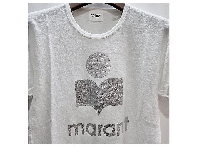 Isabel Marant Etual KOLDI Leinen T-Shirt mit silbernem Logo Weiß - Ansicht 4