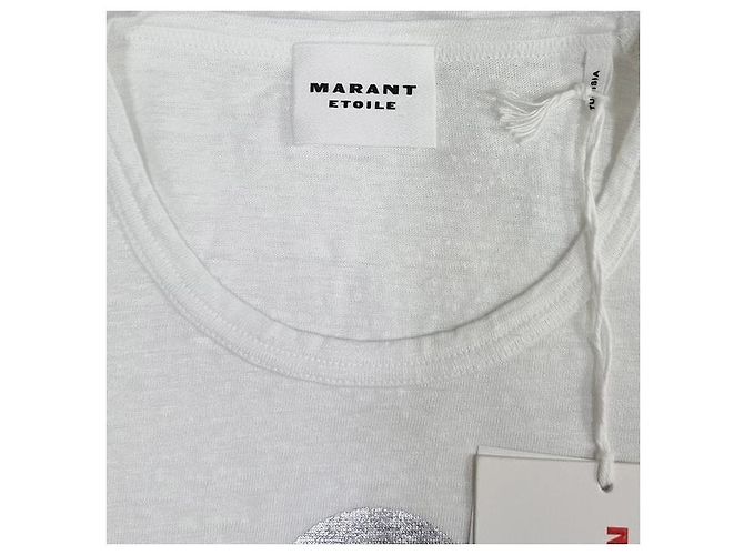 Isabel Marant Etual KOLDI Leinen T-Shirt mit silbernem Logo Weiß - Ansicht 5