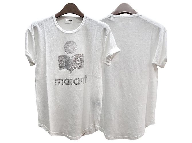 Isabel Marant Etual KOLDI Leinen T-Shirt mit silbernem Logo Weiß - Ansicht 9
