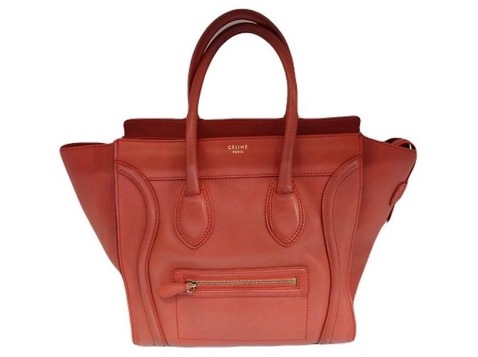 Céline Bolsa Tote Nano Luggage em couro de bezerro cor laranja - vista 2