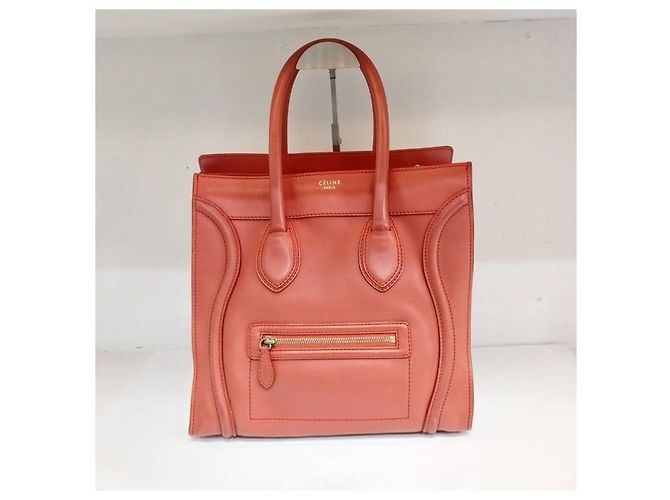 Céline Bolsa Tote Nano Luggage em couro de bezerro cor laranja - vista 4
