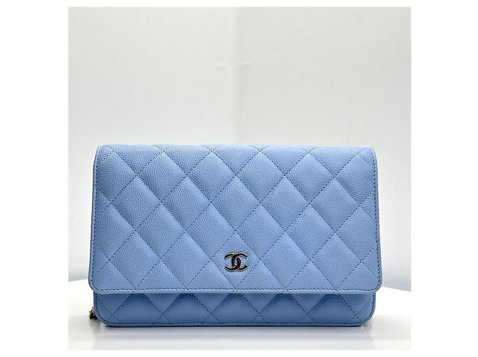 Chanel WOC Classic Caviar Blu Oro Giallo Chip - vista 3