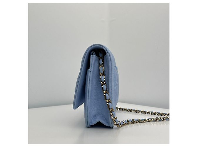 Chanel WOC Classic Caviar Blu Oro Giallo Chip - vista 4