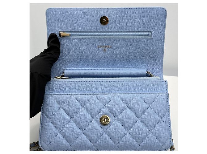 Chanel WOC Classic Caviar Blu Oro Giallo Chip - vista 8