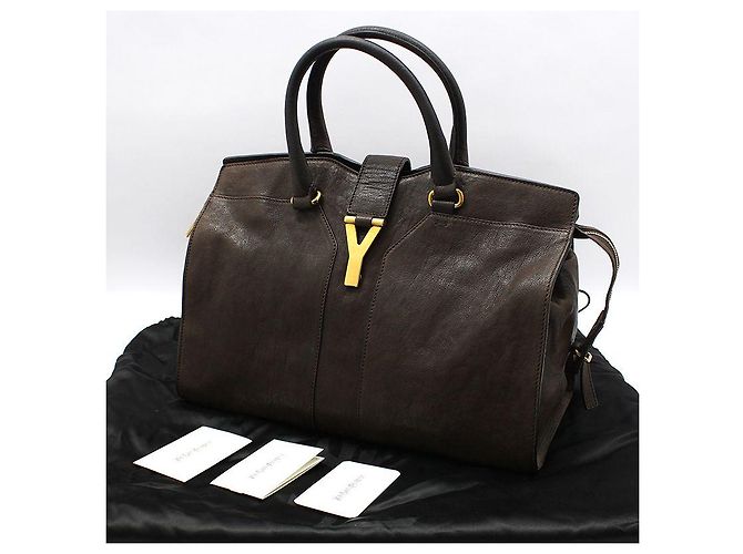 Borsa Tote Yves Saint Laurent Cabas Chyc Medium con logo dorato Marrone - vista 2