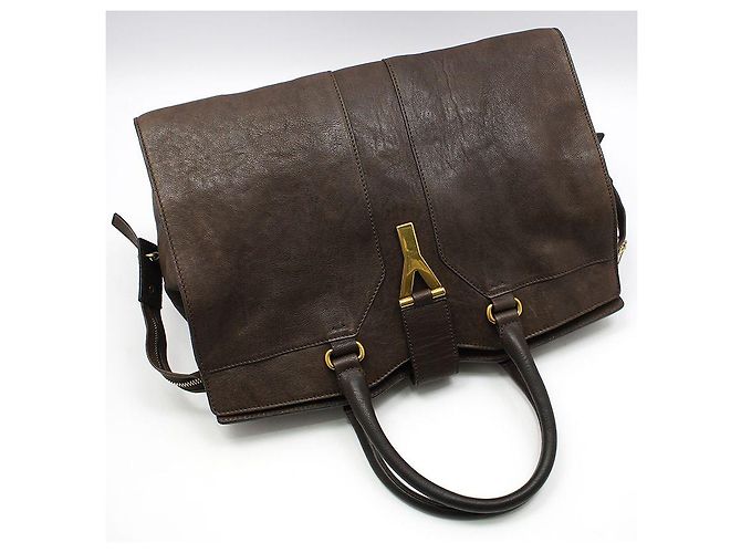 Borsa Tote Yves Saint Laurent Cabas Chyc Medium con logo dorato Marrone - vista 3